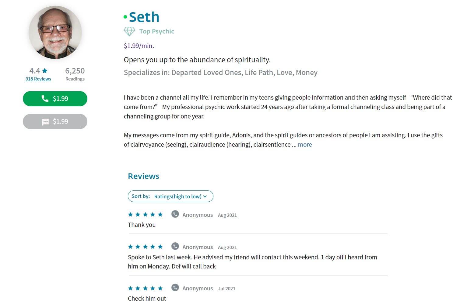 Psychic Encounters reader profile